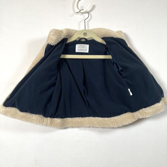 Zara Kids Fleece Zip Up Coat Toddler 12-18M Cream Tan Pockets Soft Cozy - Picture 6 of 7